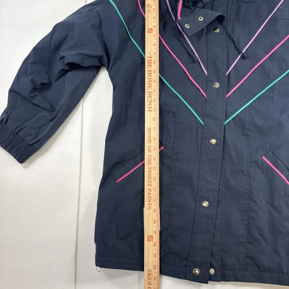 Vtg 80s 90’s Blair Womens Navy Retro Pastel Piping Jacket Sz Large - Picture 7 of 8